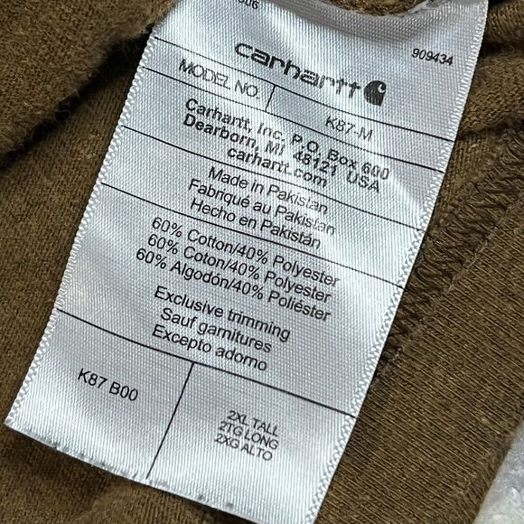 Carhartt Shirt Mens 2XLT Brown Pocket Crewneck Heavyweight Work Loose Fit K87 - Picture 4 of 7